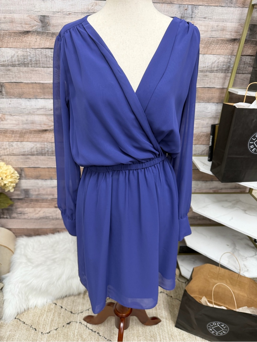 BCBGeneration Purple Chiffon Long Sleeve Wrap Dress S